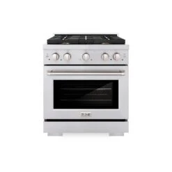 ZLINE 30 In. 4.2 Cu. Ft. Paramount Dual Fuel Range With Gas Cooktop And Electric Convection Oven In Stainless Steel With 4 Brass Burners (SDR-BR-30)(Zline 30 Paramount Dual Fuel Range Stainless Steel Brass Burners Sdr Br 30) -Zline Oven Shop zline professional stainless steel gas range SDR BR 30 front hero d29b94a8 4acf 410b 82f8 55859313b0df
