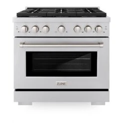 ZLINE 36 In. 5.2 Cu. Ft. Paramount Dual Fuel Range With Gas Cooktop And Electric Convection Oven In Stainless Steel With 6 Brass Burners (SDR-BR-36)(Zline 36 Paramount Dual Fuel Range Stainless Steel Brass Burners Sdr Br 36) -Zline Oven Shop zline professional stainless steel gas range SDR BR 36 front
