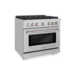 ZLINE 36 In. 5.2 Cu. Ft. Paramount Dual Fuel Range With Gas Cooktop And Electric Convection Oven In Stainless Steel With 6 Brass Burners (SDR-BR-36)(Zline 36 Paramount Dual Fuel Range Stainless Steel Brass Burners Sdr Br 36)