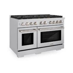 ZLINE 48 In. 6.7 Cu. Ft. Paramount Double Oven Dual Fuel Range In Stainless Steel With 8 Brass Burners (SDR-BR-48)(Zline 48 Paramount Dual Fuel Range Stainless Steel Brass Burners Sdr Br 48)