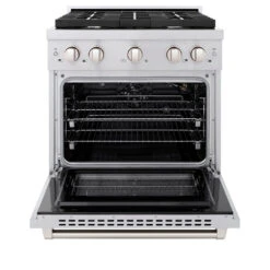 ZLINE 30 In. 4.2 Cu. Ft. Paramount Dual Fuel Range With 4 Burner Gas Cooktop And Electric Convection Oven In Stainless Steel (SDR30)(Zline 30 Paramount Dual Fuel Range Stainless Steel Sdr30) 25 ZLINE 30 In. 4.2 Cu. Ft. Paramount Dual Fuel Range With 4 Burner Gas Cooktop And Electric Convection Oven In Stainless Steel (SDR30)(Zline 30 Paramount Dual Fuel Range Stainless Steel Sdr30) -Zline Oven Shop zline professional stainless steel gas range SDR30 front open