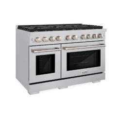 ZLINE 48 In. 6.7 Cu. Ft. Paramount Double Oven Dual Fuel Range With 8 Burner Gas Cooktop In Stainless Steel (SDR48)(Zline 48 Paramount Dual Fuel Range Stainless Steel Sdr48)
