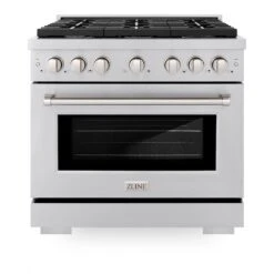 ZLINE 36 In. 5.2 Cu. Ft. Paramount Gas Range With Convection Gas Oven In Stainless Steel With 6 Brass Burners (SGR-BR-36)(Zline 36 Paramount Gas Range Stainless Steel Brass Burners Sgr Br 36) -Zline Oven Shop zline professional stainless steel gas range SGR BR 36 front