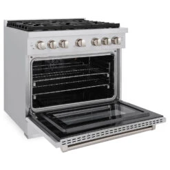 ZLINE 36 In. 5.2 Cu. Ft. Paramount Gas Range With Convection Gas Oven In Stainless Steel With 6 Brass Burners (SGR-BR-36)(Zline 36 Paramount Gas Range Stainless Steel Brass Burners Sgr Br 36) -Zline Oven Shop zline professional stainless steel gas range SGR BR 36 side open