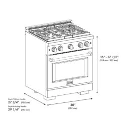 ZLINE 30 In. 4.2 Cu. Ft. Paramount Gas Range With 4 Burner Cooktop And Convection Gas Oven In Stainless Steel (SGR30)(Zline 30 Paramount Gas Range Stainless Steel Sgr30) -Zline Oven Shop zline professional stainless steel gas range SGR30 dimensional diagram