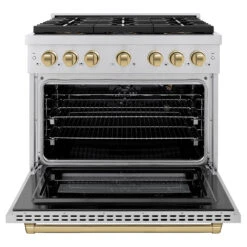 ZLINE Autograph Edition 36 In. 5.2 Cu. Ft. Paramount Gas Range With 6 Burner DuoPro™ Cooktop And Convection Gas Oven In Stainless Steel And Champagne Bronze Accents (PSGRZ-36-CB)(Zline Autograph Edition 36 Paramount Gas Range Duopro Stainless Steel Champagne Bronze Psgrz 36 Cb) 20 ZLINE Autograph Edition 36 In. 5.2 Cu. Ft. Paramount Gas Range With 6 Burner DuoPro™ Cooktop And Convection Gas Oven In Stainless Steel And Champagne Bronze Accents (PSGRZ-36-CB)(Zline Autograph Edition 36 Paramount Gas Range Duopro Stainless Steel Champagne Bronze Psgrz 36 Cb) -Zline Oven Shop zline professional stainless steel gas range duopro cooktop PSGRZ 36 CB front open