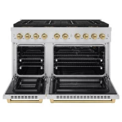 ZLINE Autograph Edition 48 In. 6.7 Cu. Ft. Paramount Gas Range With 8 Burner DuoPro™ Cooktop And Dual Ovens In Stainless Steel And Champagne Bronze Accents (PSGRZ-48-CB)(Zline Autograph Edition 48 Paramount Gas Range Duopro Stainless Steel Champagne Bronze Psgrz 48 Cb) 20 ZLINE Autograph Edition 48 In. 6.7 Cu. Ft. Paramount Gas Range With 8 Burner DuoPro™ Cooktop And Dual Ovens In Stainless Steel And Champagne Bronze Accents (PSGRZ-48-CB)(Zline Autograph Edition 48 Paramount Gas Range Duopro Stainless Steel Champagne Bronze Psgrz 48 Cb) -Zline Oven Shop zline professional stainless steel gas range duopro cooktop PSGRZ 48 CB front open