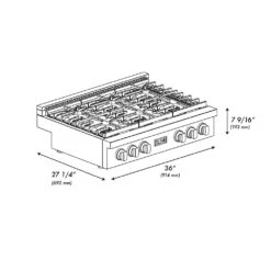 ZLINE 36 In. Paramount Gas Rangetop With 6 Burner DuoPro™ Cooktop In Stainless Steel (PSRT36)(Zline 36 Paramount Gas Rangetop Duopro Stainless Steel Psrt36) -Zline Oven Shop zline professional stainless steel gas range top duopro cooktop PSRT36 dimensional diagram 2bb8bba2 4c3e 43a0 957a cc5cdbe58567