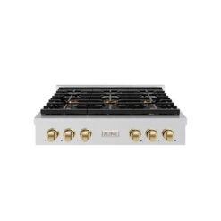 ZLINE Autograph Edition 36 In. Paramount Gas Rangetop With 6 Burner DuoPro™ Cooktop In Stainless Steel And Champagne Bronze Accents (PSRTZ-36-CB)(Zline Autograph Edition 36 Paramount Gas Rangetop Duopro Stainless Steel Champagne Bronze Psrtz 36 Cb)