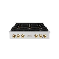 ZLINE Autograph Edition 36 In. Paramount Gas Rangetop With 6 Burner DuoPro™ Cooktop In Stainless Steel And Polished Gold Accents (PSRTZ-36-G)(Zline Autograph Edition 36 Paramount Gas Rangetop Duopro Stainless Steel Polished Gold Psrtz 36 G)