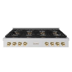ZLINE Autograph Edition 48 In. Paramount Gas Rangetop With 8 Burner DuoPro⢠Cooktop In Stainless Steel And Polished Gold Accents (PSRTZ-48-G)(Zline Autograph Edition 48 Paramount Gas Rangetop Duopro Stainless Steel Polished Gold Psrtz 48 G)